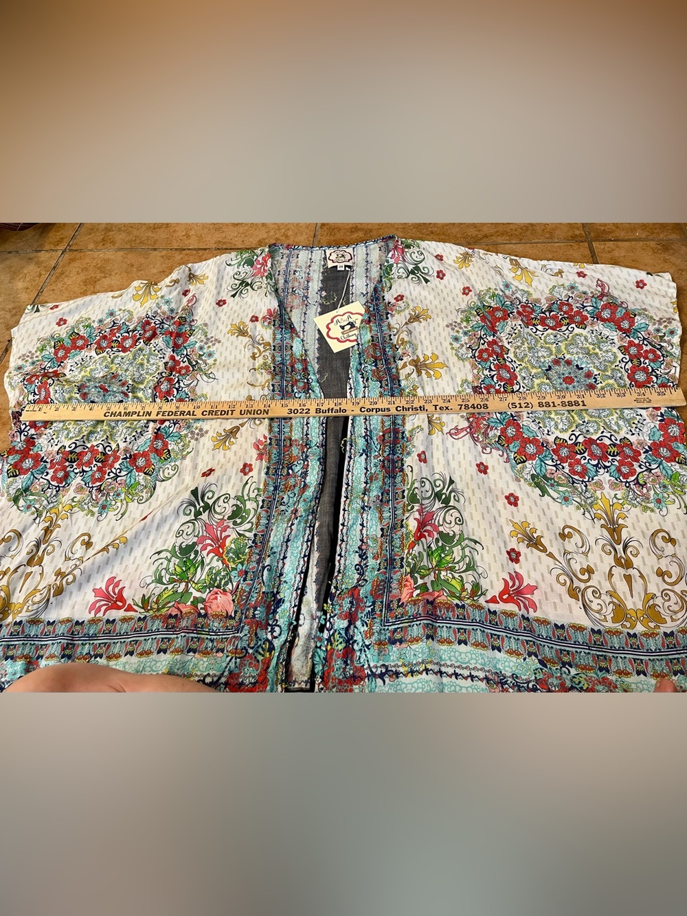 A & A Clothing Inc Floral Print Kimono Jacket - White Multicolor- NWT, Sz 2X - Picture 6 of 11